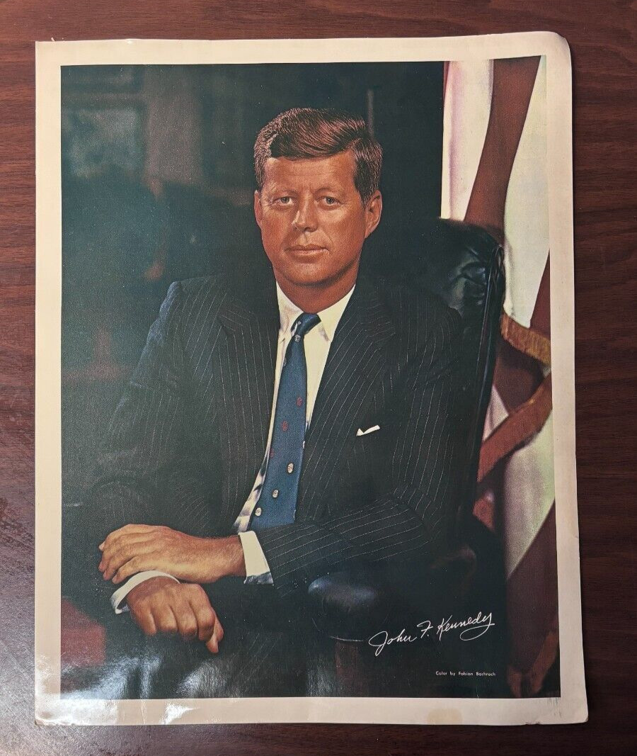 1961 Vintage JFK Portrait w/Memoriam Photo by Fabian Bachrack 11 x 14