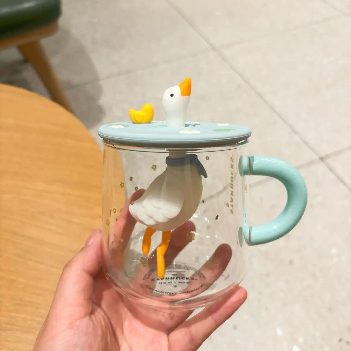 Starbucks Korea Spring Limited Duckling Tea Glass w/ Lid Glass 385ml Coffee Cup