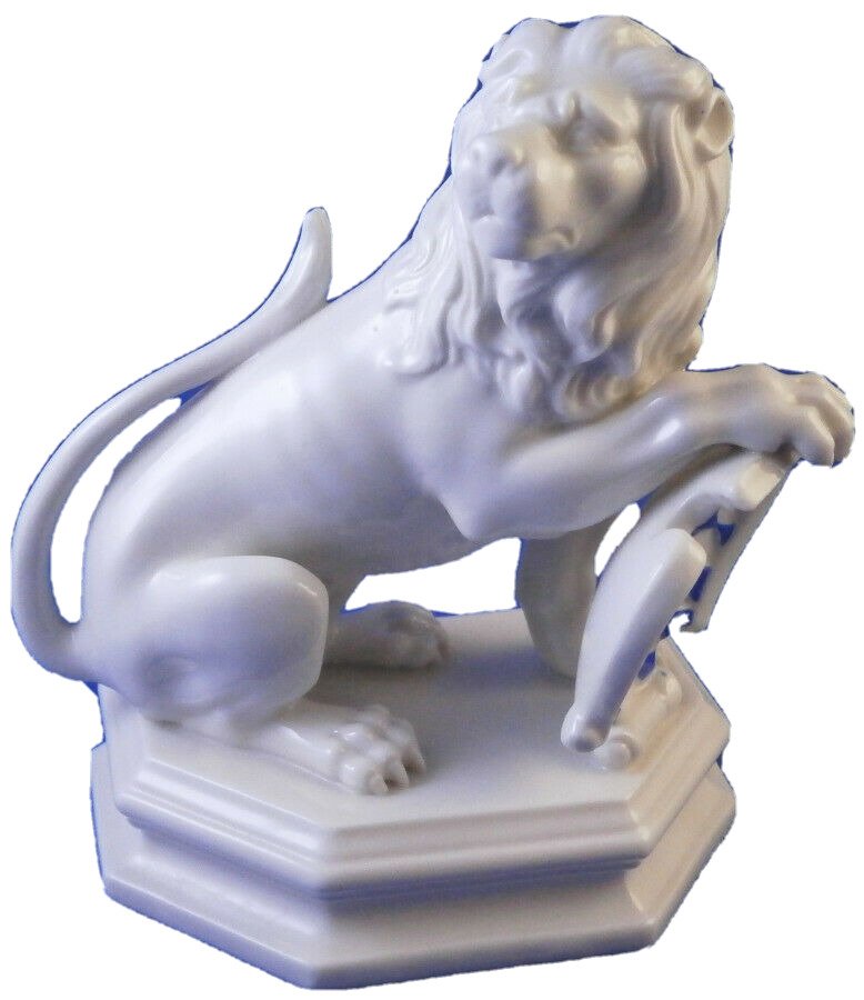 Vintage Nymphenburg Porcelain Lion Shield Figure Figurine Porzellan Loewe Figur