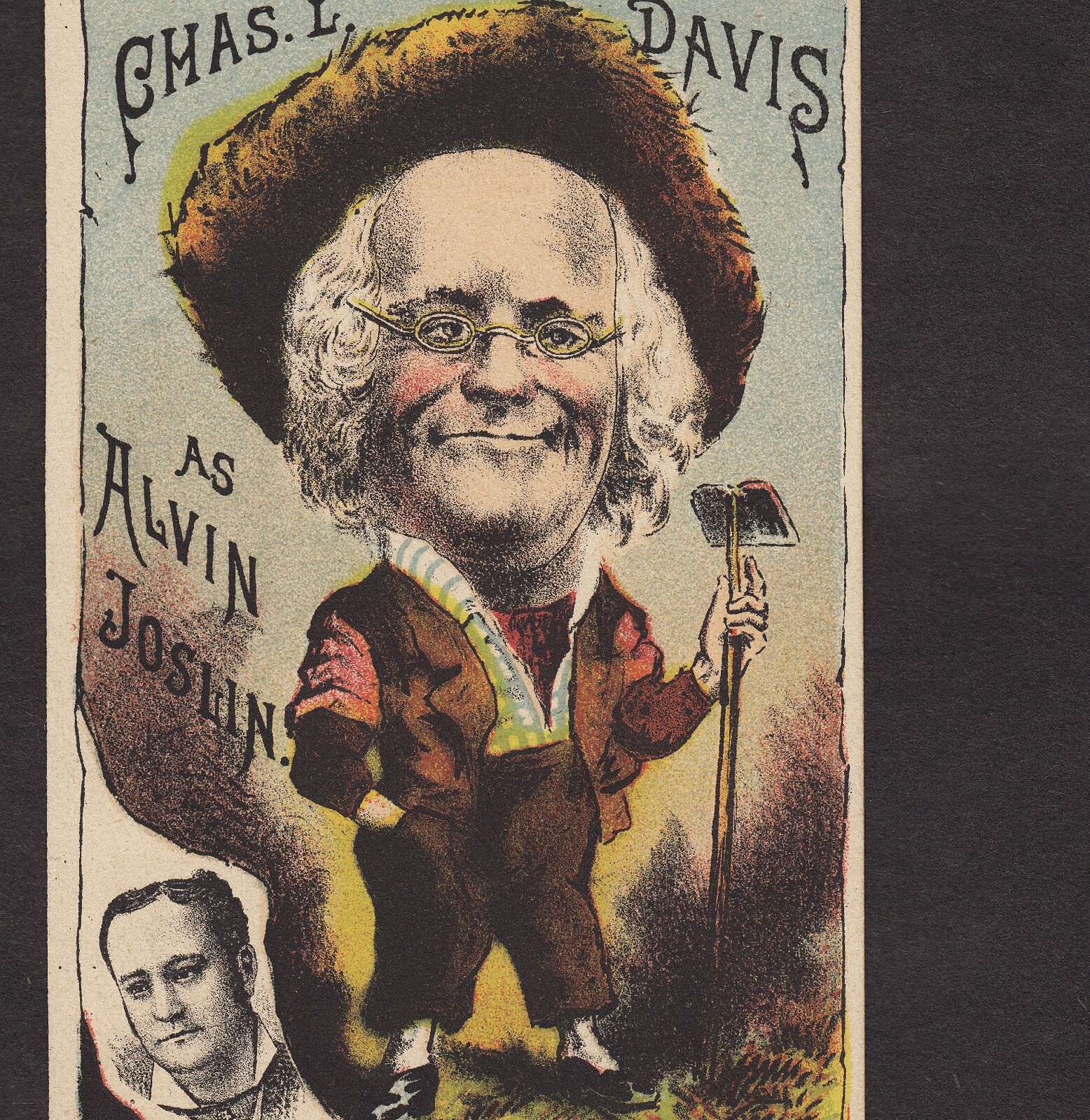 Chas L Davis as Alvin Joslin Theater Stage Play farmer Advertising Trade Card