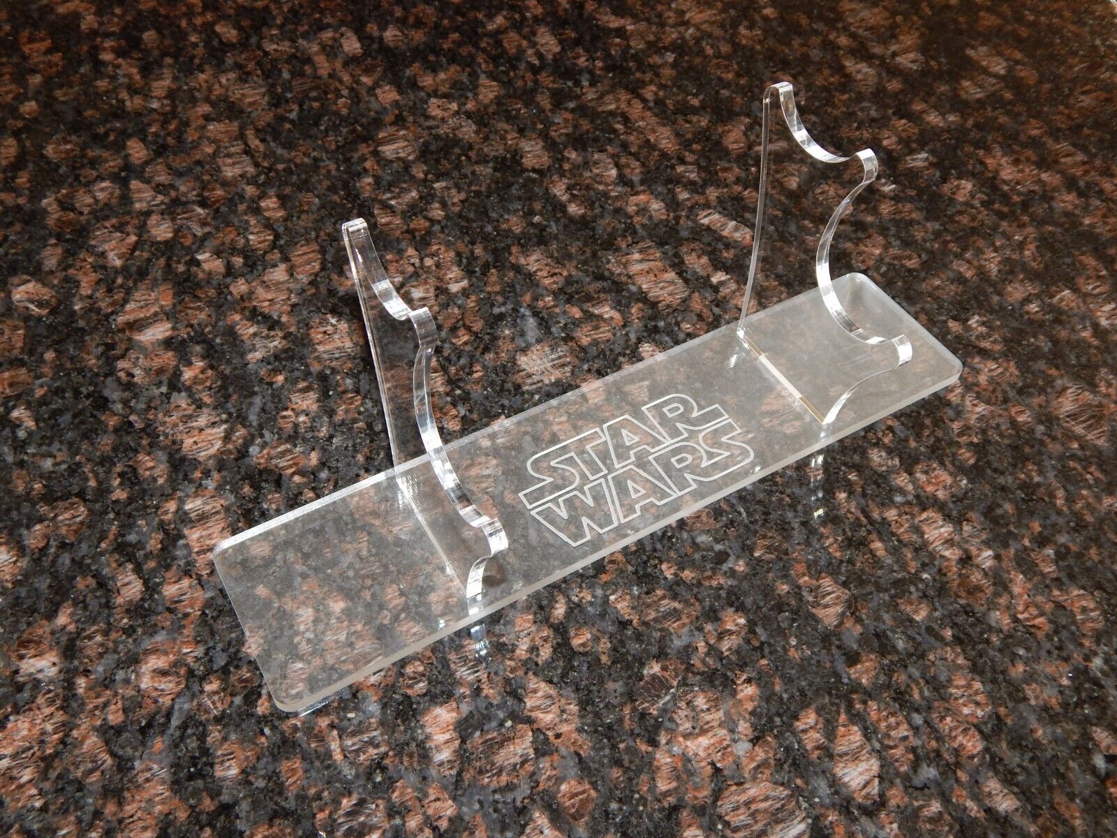 Acrylic 2 tier Light saber display stand w engraved Star Wars image FROSTED BASE