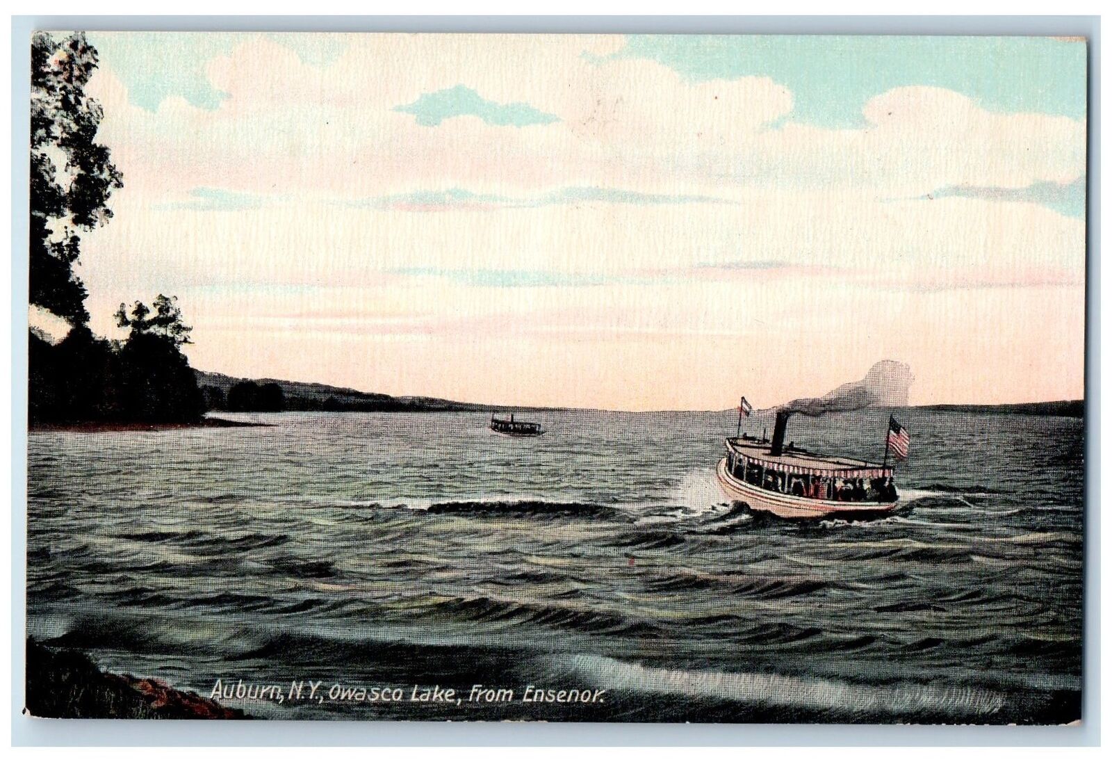 c1910's Owasco Lake From Ensenor Auburn New York NY Boat Steamer Postcard