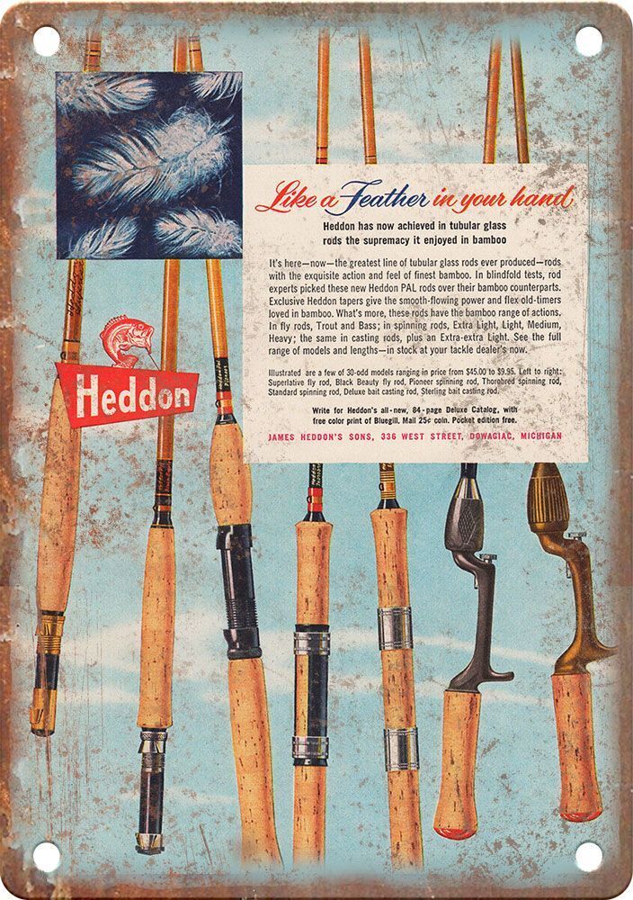 Vintage Heddon Fishing Rod Ad Reproduction Metal Sign FF14