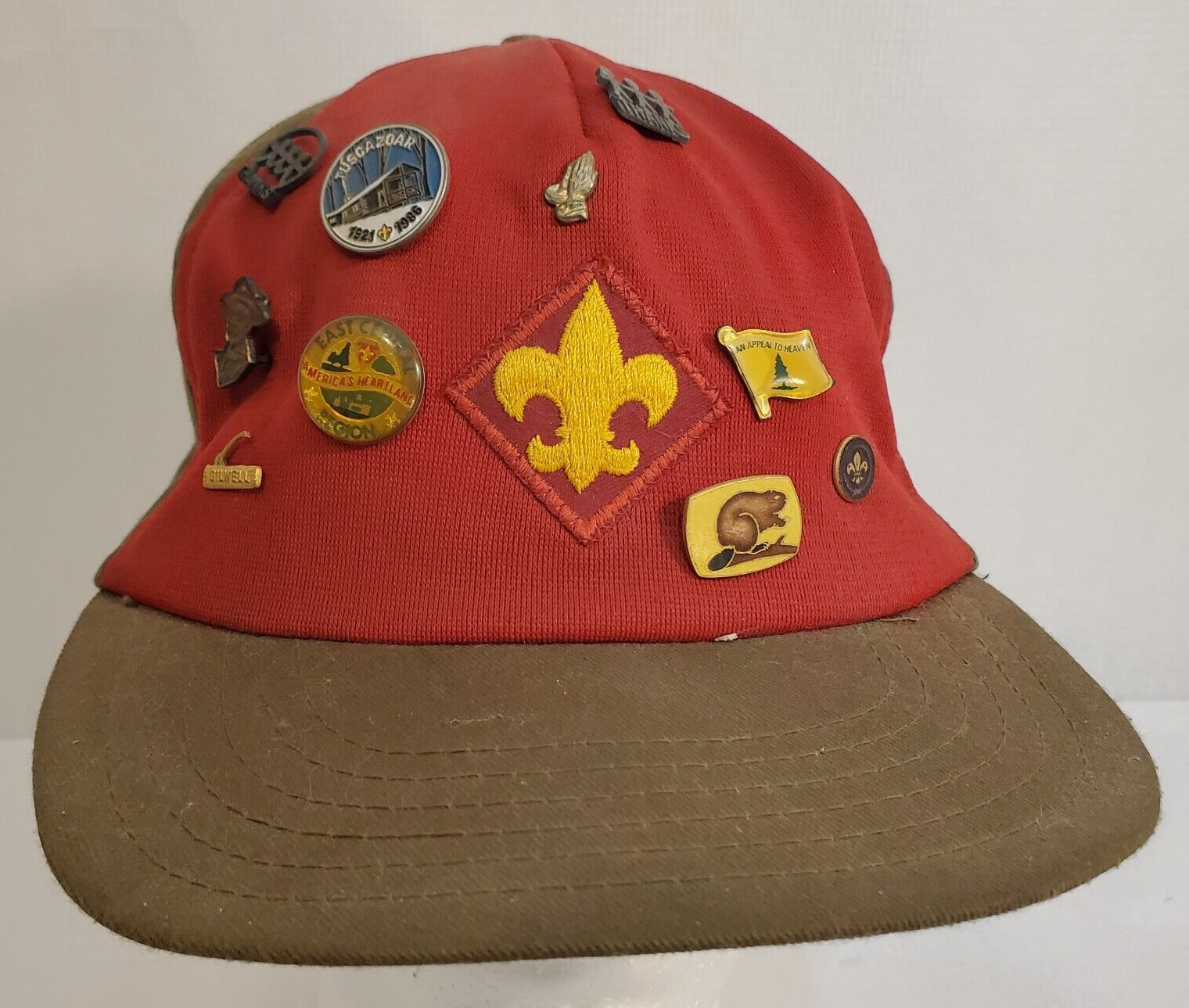 Vintage Boy Scout Cap 1980\'s w 10 Pins Tuscazoar East Central Gilwell Snapback
