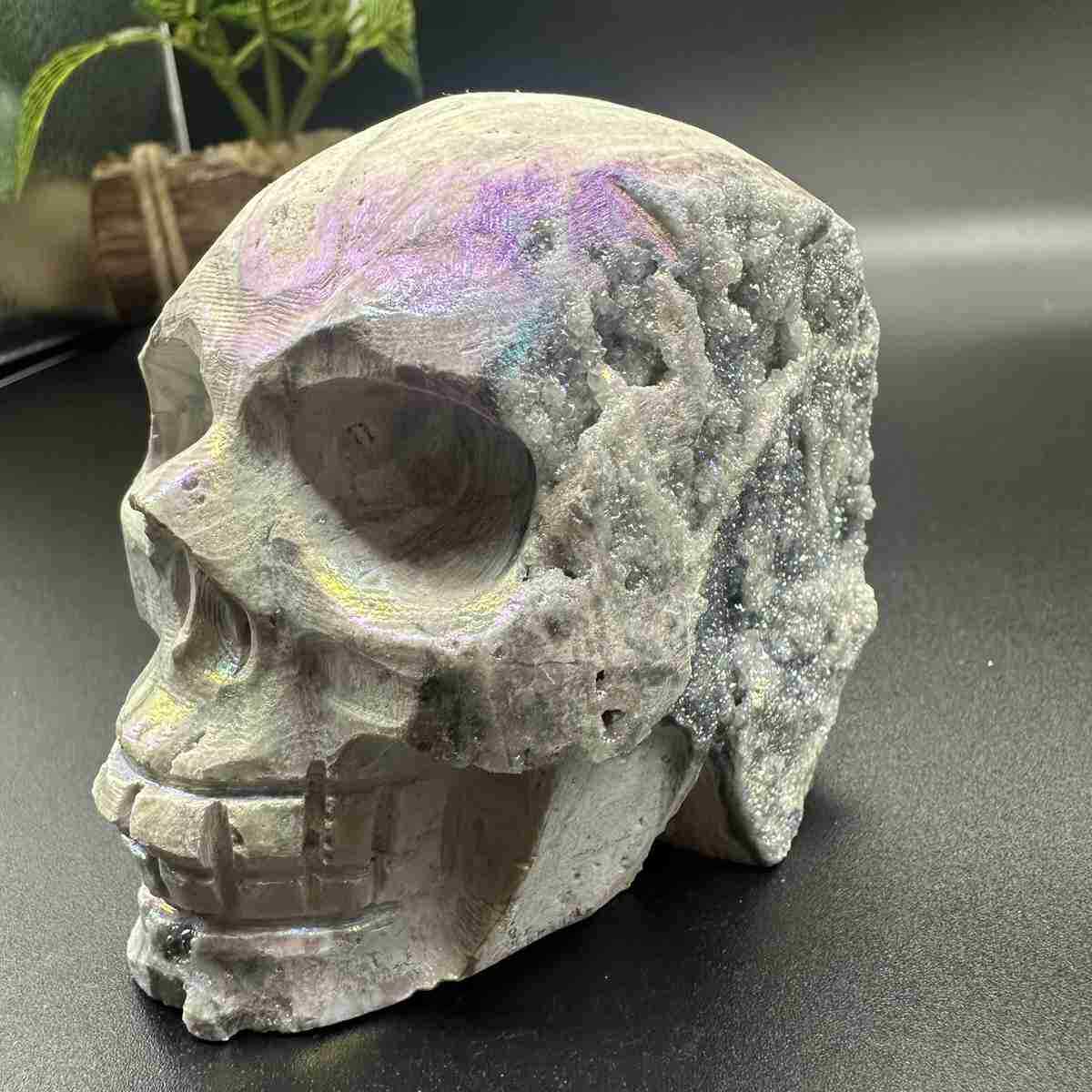 635g electroplate Natural sphalerite hand carved skull decor gem Healing