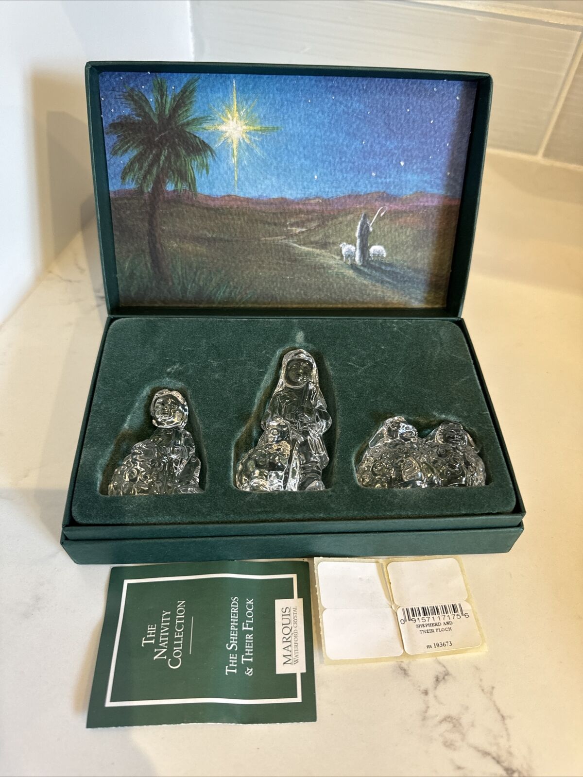 Marquis by Waterford Crystal The Sheperds & Their Flock 3 pc. Nativity Set NIB