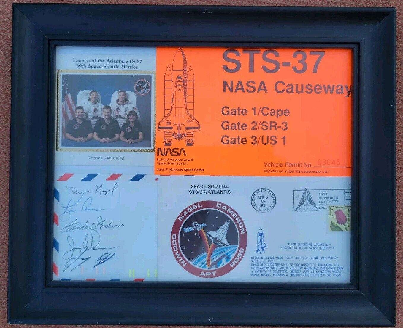 STS-37 Full Crew Signed Mission Cover Display ROSS GODWIN APT NAGEL CAMERON CERT