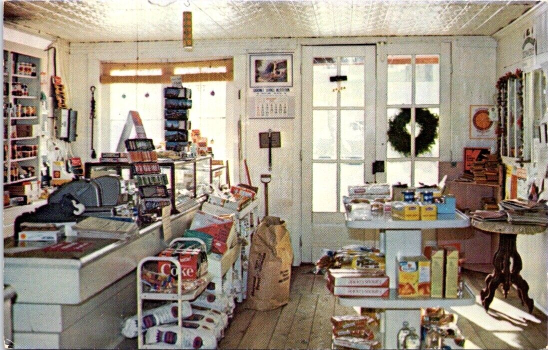 Puddle Dock Country Store Interior, ALNA, Maine, Chrome Advertising Postcard