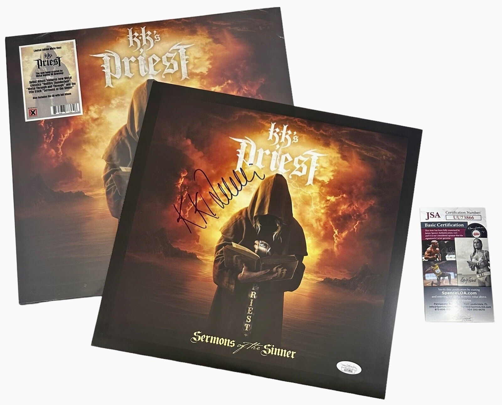 K.K. Downing Signed KK's Priest Sermons Of The Sinner Poster LP Vinyl Album +JSA
