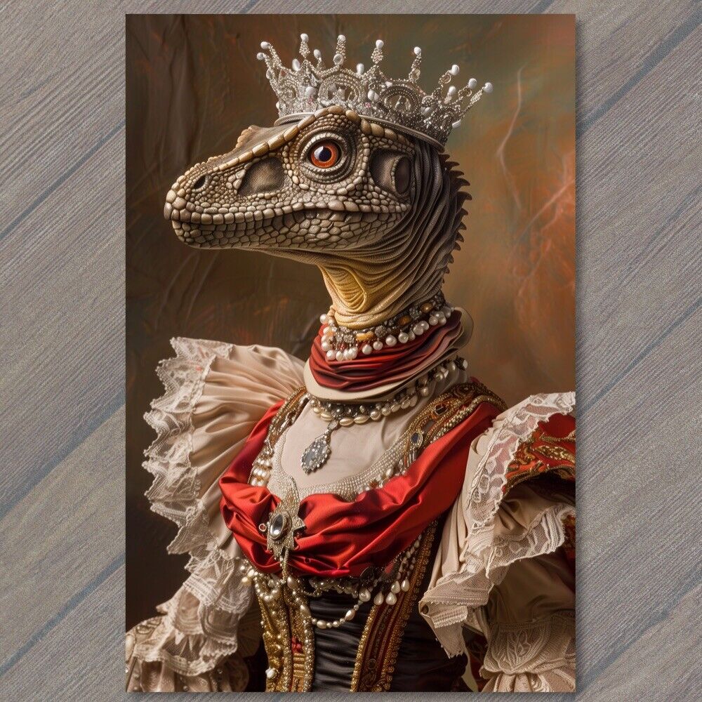 POSTCARD Dinosaur Dressed As Queen of England Dapper Funny Strange Weird Unusual