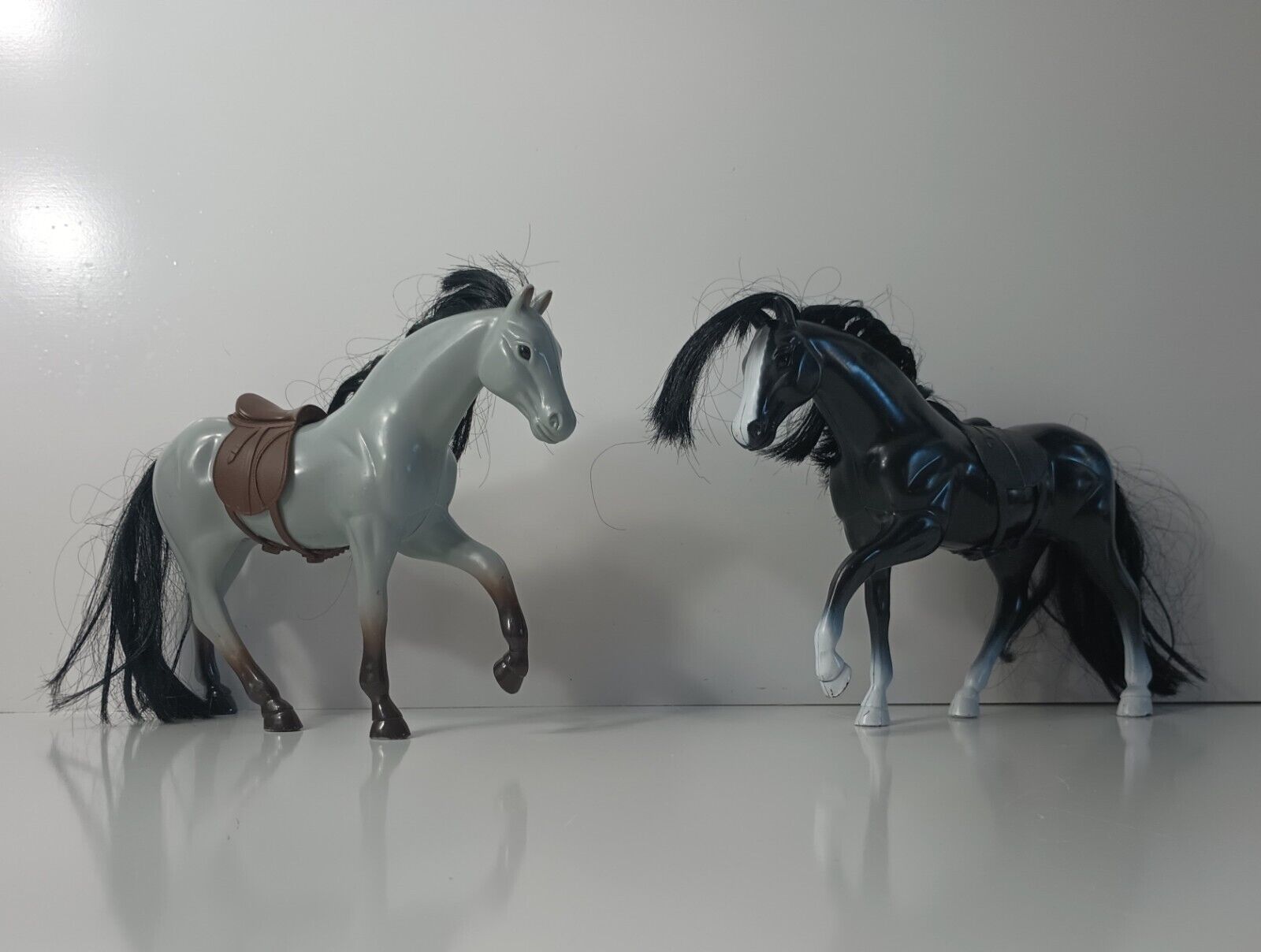 Vintage Battat Lori Horses Two Blue Roan Gray Black Saddles 
