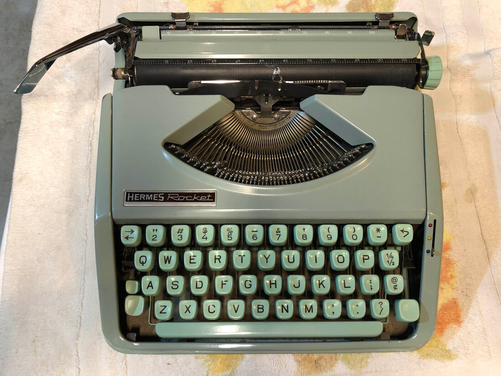 Vintage HERMES ROCKET Mini Typewriter w/Case - Mint Green