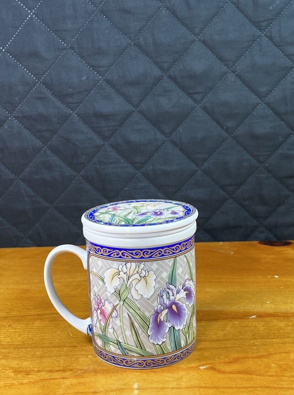 Vintage Herman Dodge & Sons, Hues N’ Brews Purple Irish Tea Mug w/ Lid & Infuser