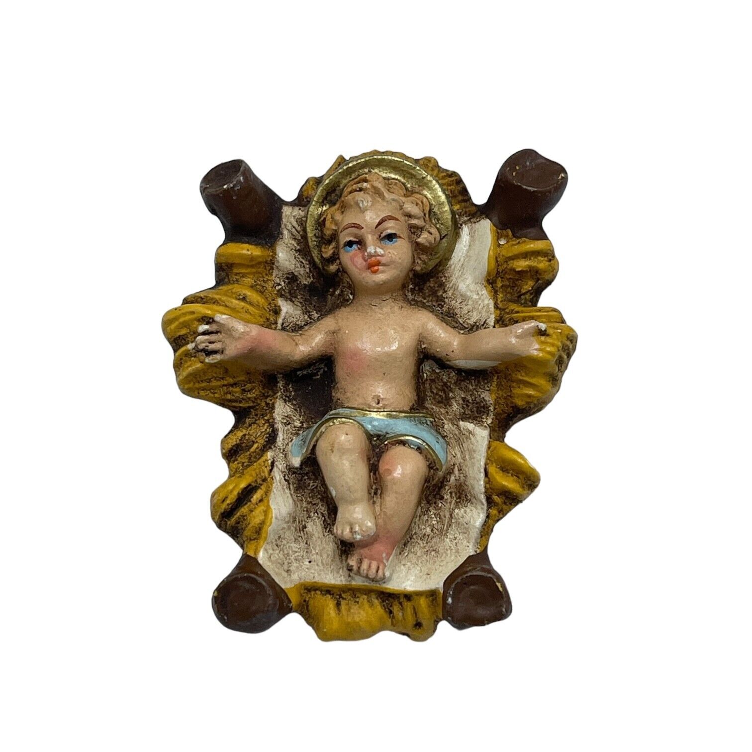 Vintage Fontanini Depose Resin Baby Jesus Figurine Crib Nativity Stamped Italy