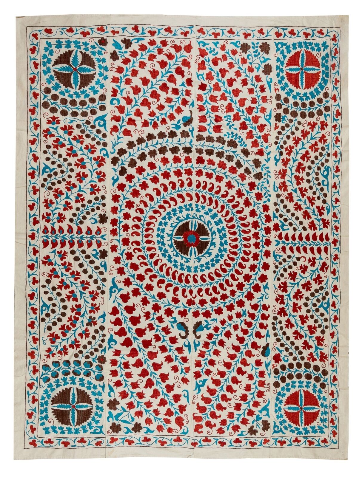 6.3x8.3 Ft Brand New Uzbek Suzani Textile. Embroidered Silk, Cotton Wall Hanging