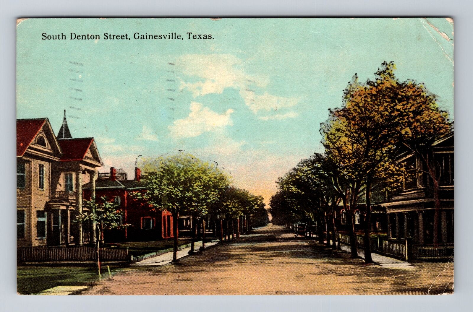 Gainesville TX-Texas, South Denton Street, Advertising Vintage c1913 Postcard
