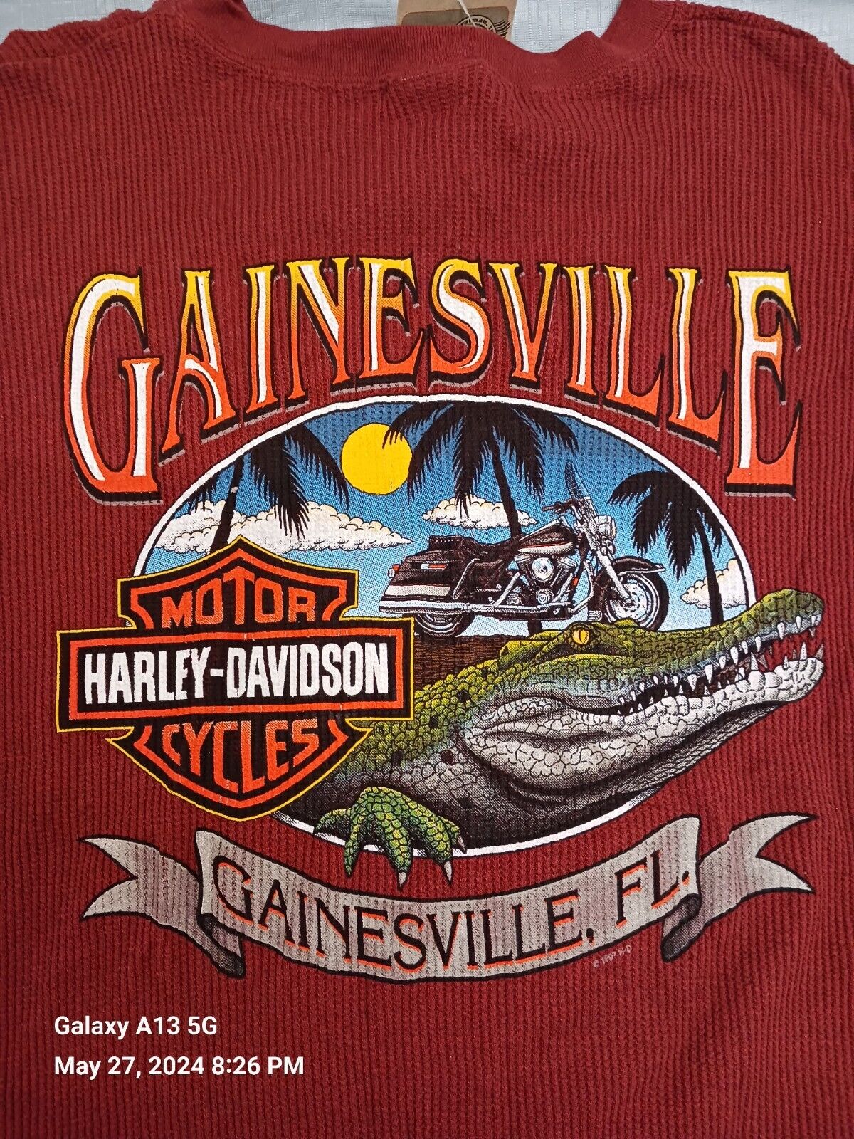 NWT Vintage 1997 Alligator Gainesville Harley-Davidson Red Long John Shirt M