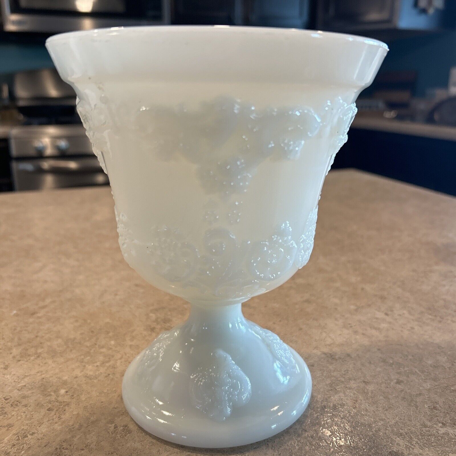 Vintage E O Brody co. White Milk Glass Footed Vase  Marked M4300