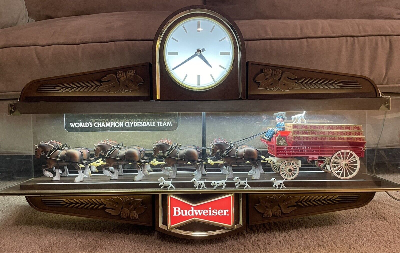 NOS Budweiser Clydesdale Hanging Clock Lighted Sign 35” X 20” - 1987 # 023-032