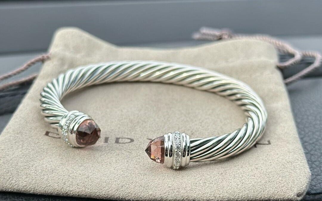 David Yurman 7mm Cable Color Classic Bracelet & Silver MORGANITE & Diamonds M