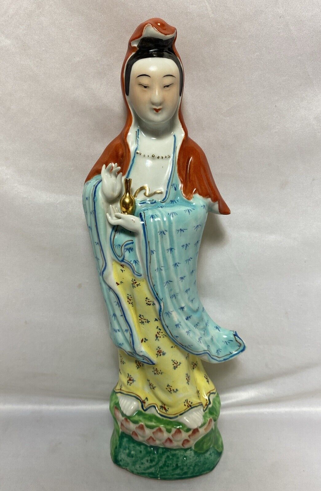 Antique Chinese Porcelain Kwan Yin Figurine Famille Rose Artist Signed 12