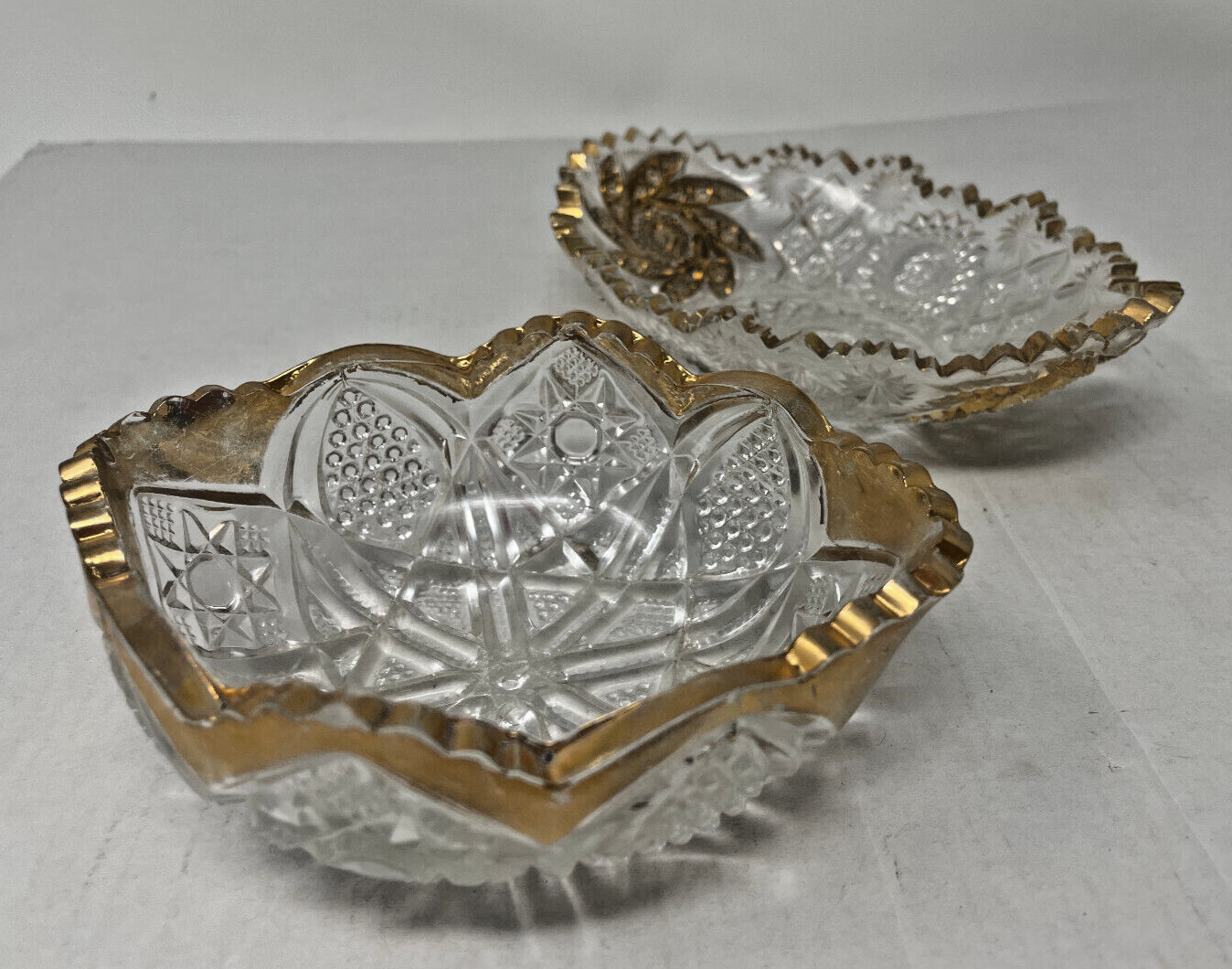Early American Period Cut Glass 2 Bowls Hobster/Diamond Gold Sawtooth Imperial