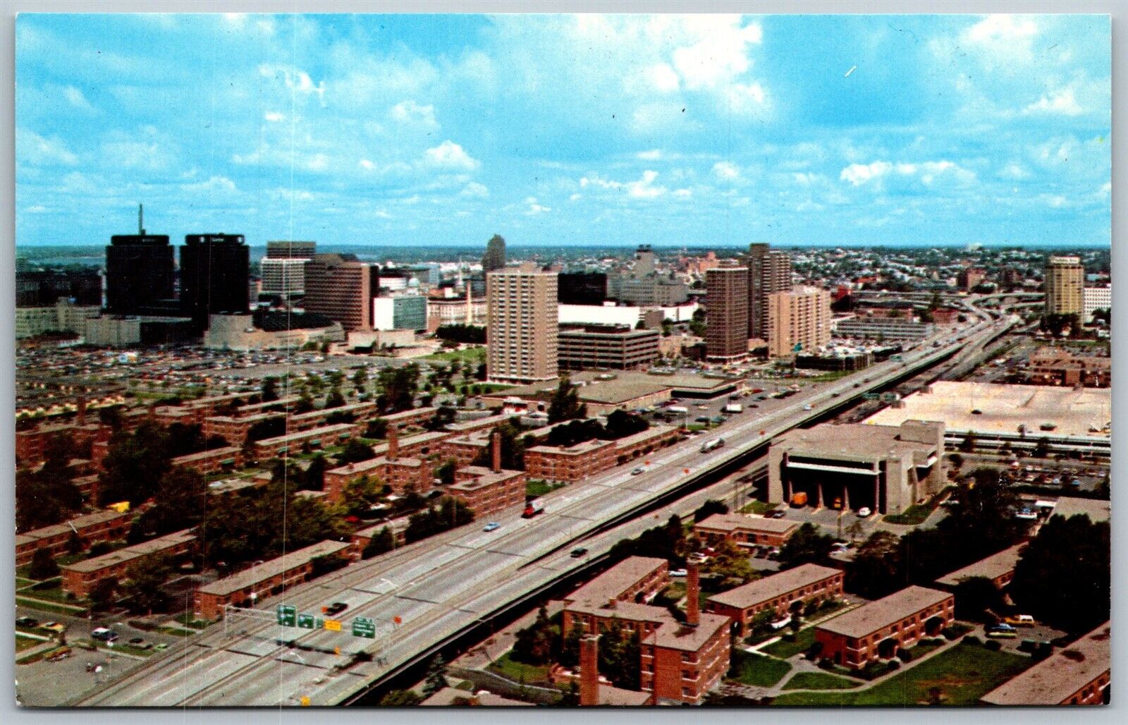 Vtg Syracuse New York NY Downtown Skyline from Above Route 81 South Postcard
