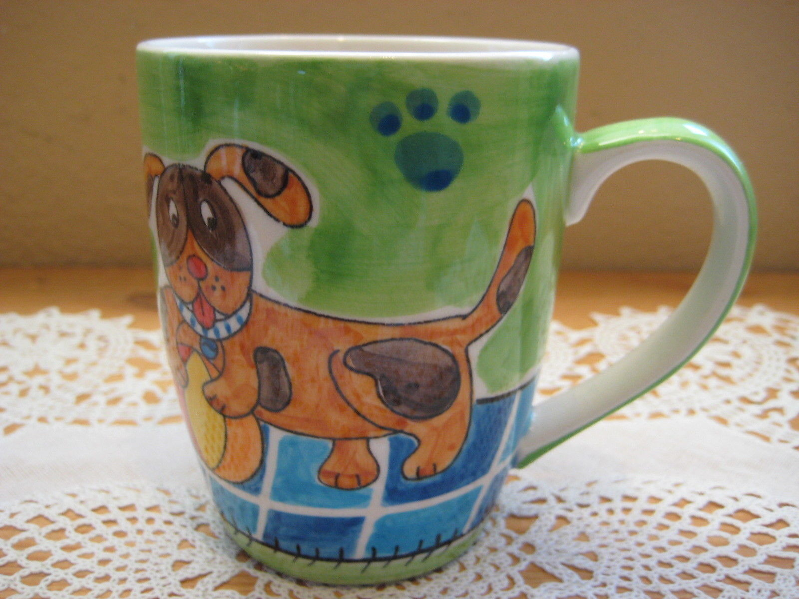 Cute Puppy Hand Painted Coffee Cup Mug, Made In Thailand