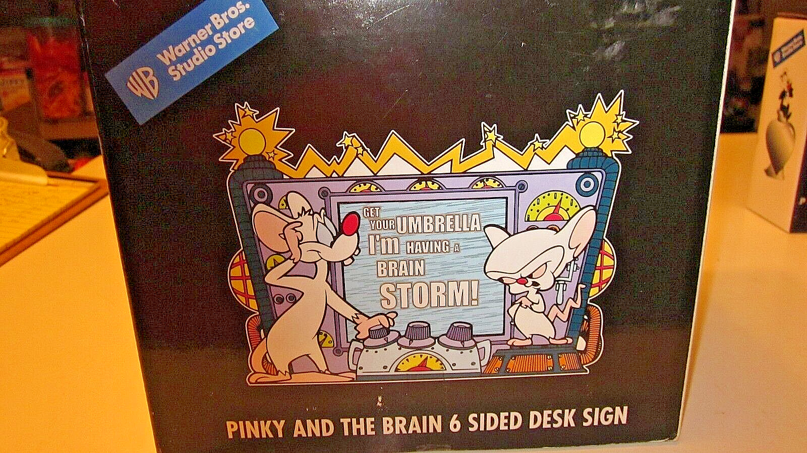 Vintage Warner Bros. Studio Store PINKY AND THE BRAIN 6 Side Desk Sign Cube Rare