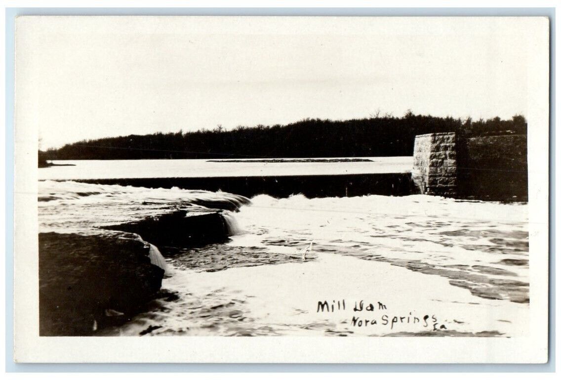 c1918 Mill Dam Shell Rock River View Nora Springs Iowa IA RPPC Photo Postcard