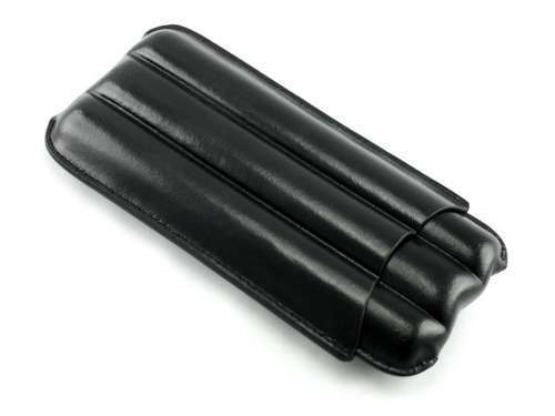 Black Leather 3 Finger 60 Ring Gauge Cigar Case Holder