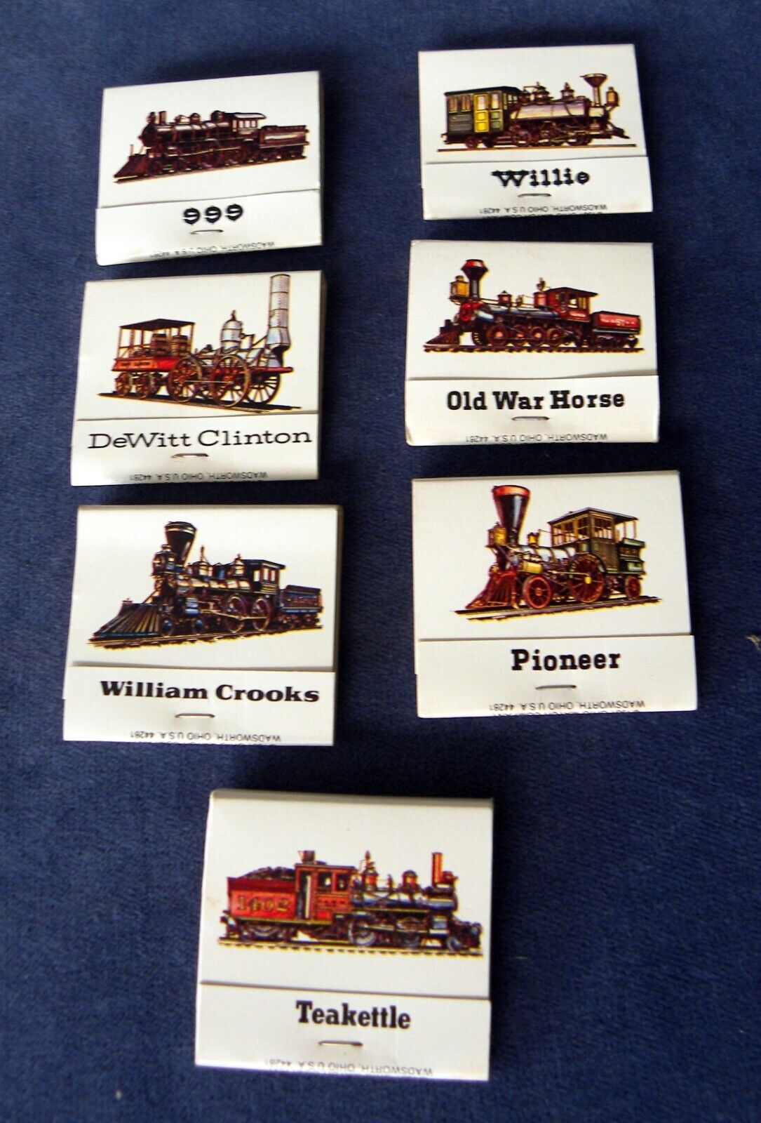 Vintage 1981 Railroad Train Iron Horse Series Set of 7 Matchbooks New