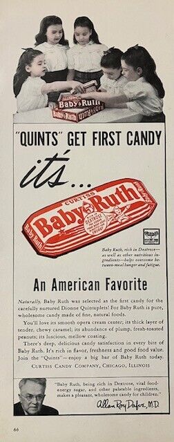 Rare 1941 Original Vintage Baby Ruth Candy Bar Early Babe Advertisement AD