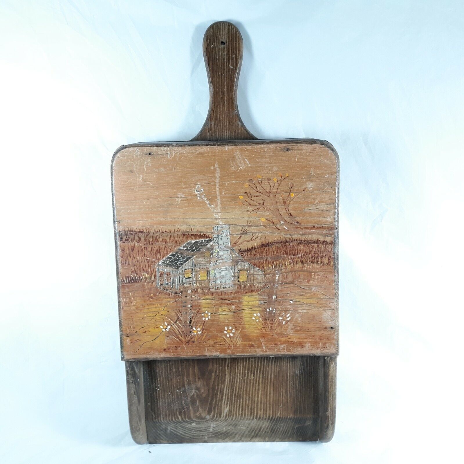 Wooden Dust Pan Homestead Painting Vintage Wall Hanging Country Farmhouse Decor