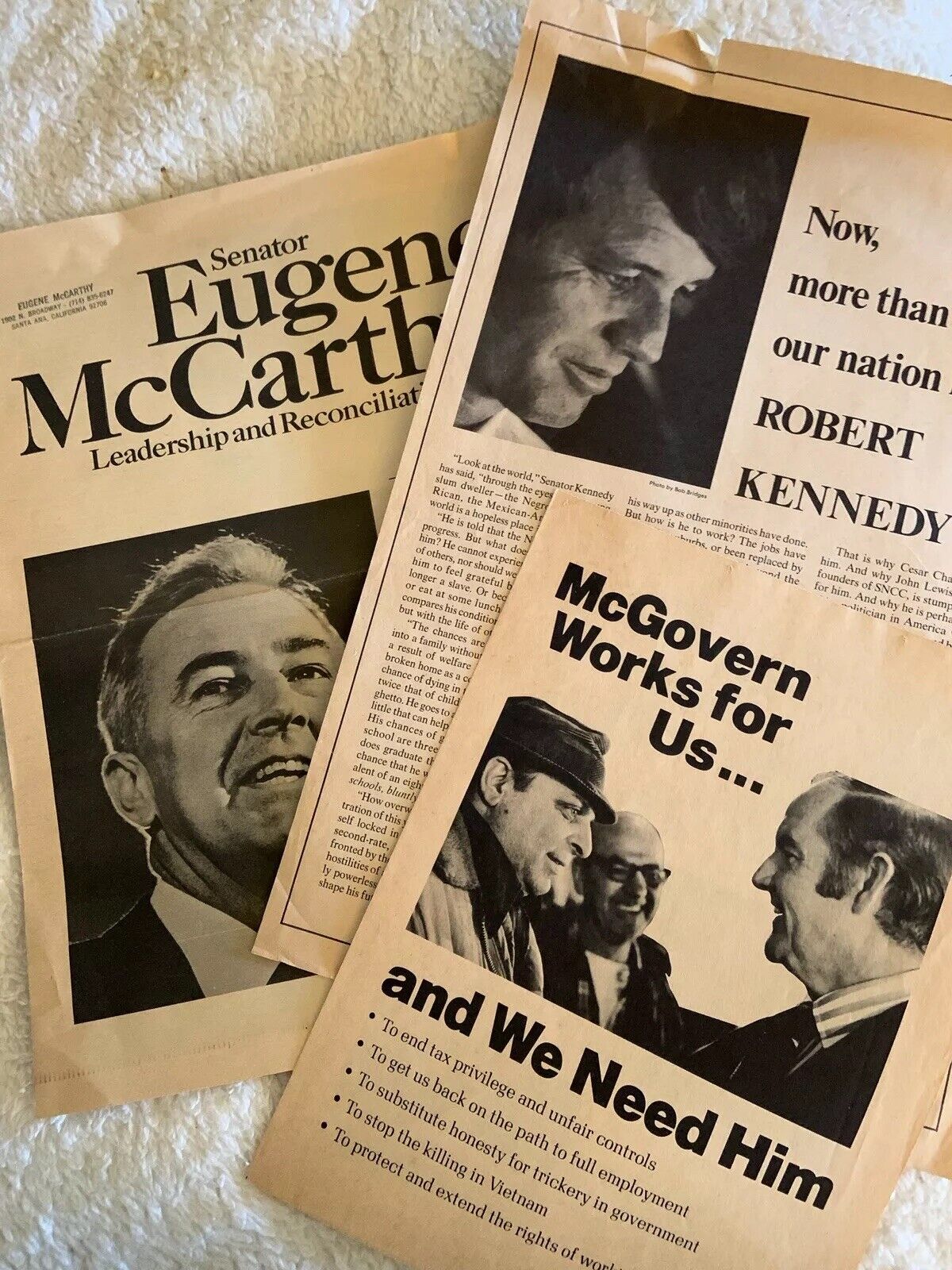 Vintage 1968 & 1972 Prez Campaign Literature Kennedy McCarthy McGovern
