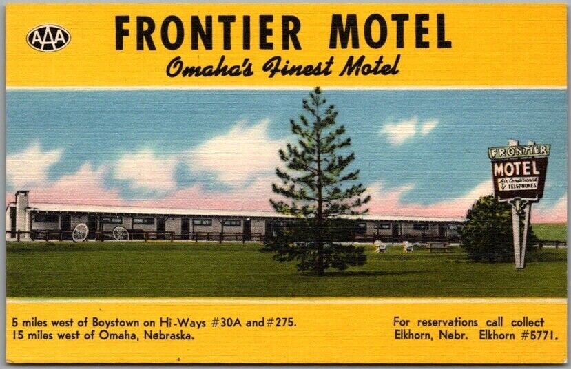 Omaha, Nebraska Postcard FRONTIER MOTEL Highway 30 Roadside Linen - Dated 1959