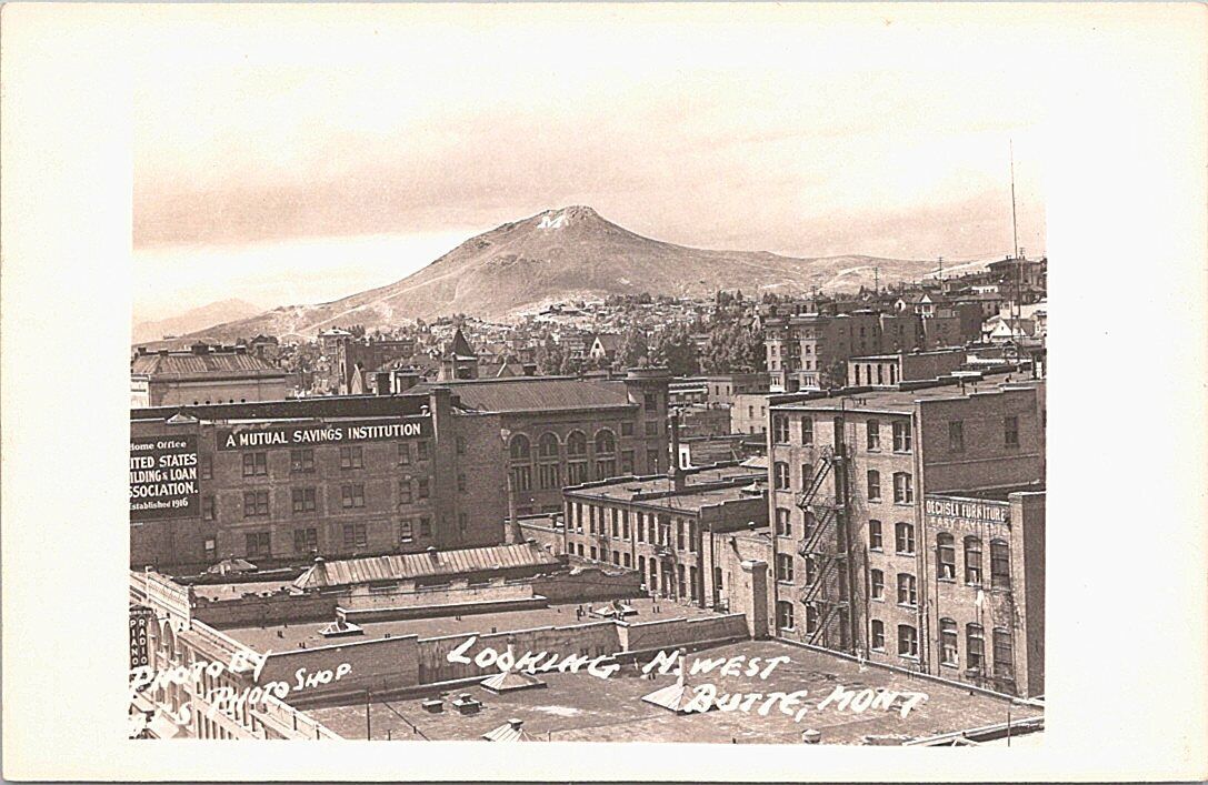 RPPC Butte MT Aerial Town View Downtown 1940s