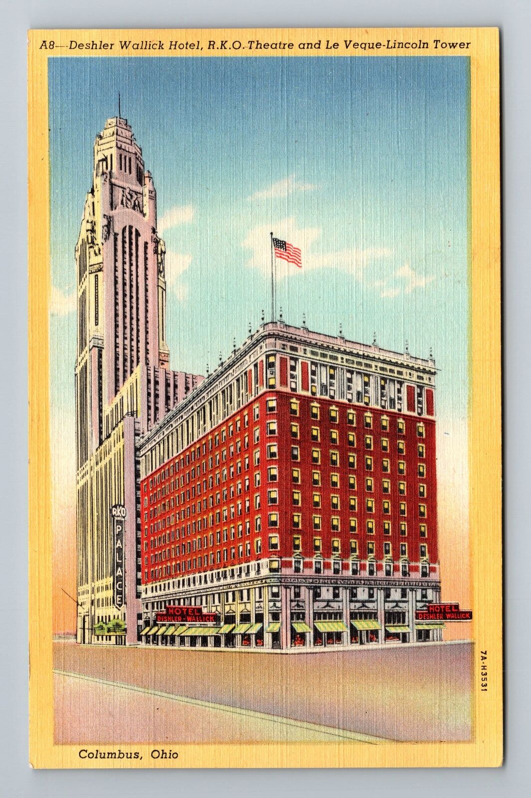 Columbus OH-Ohio, Deshler Wallick Hotel, Antique Vintage Souvenir Postcard