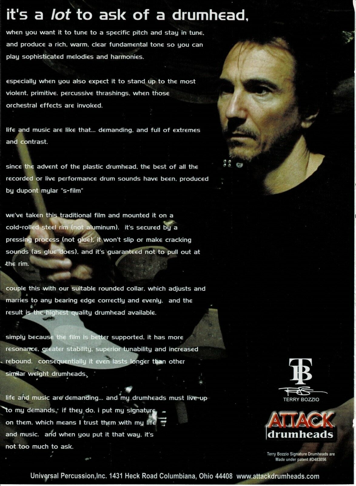 ATTACK Drumheads - Terry Bozzio - 2007 Print Advertisement