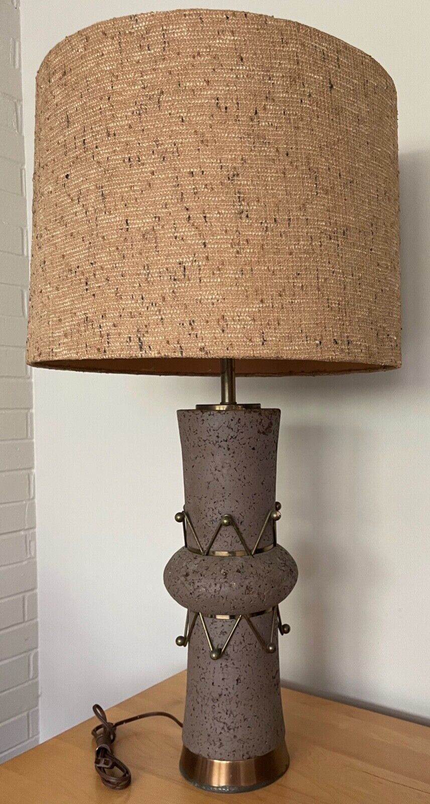 Vintage 1960s Cork Brass Atomic Era Table Lamp Mid Century Modern Lighting MCM