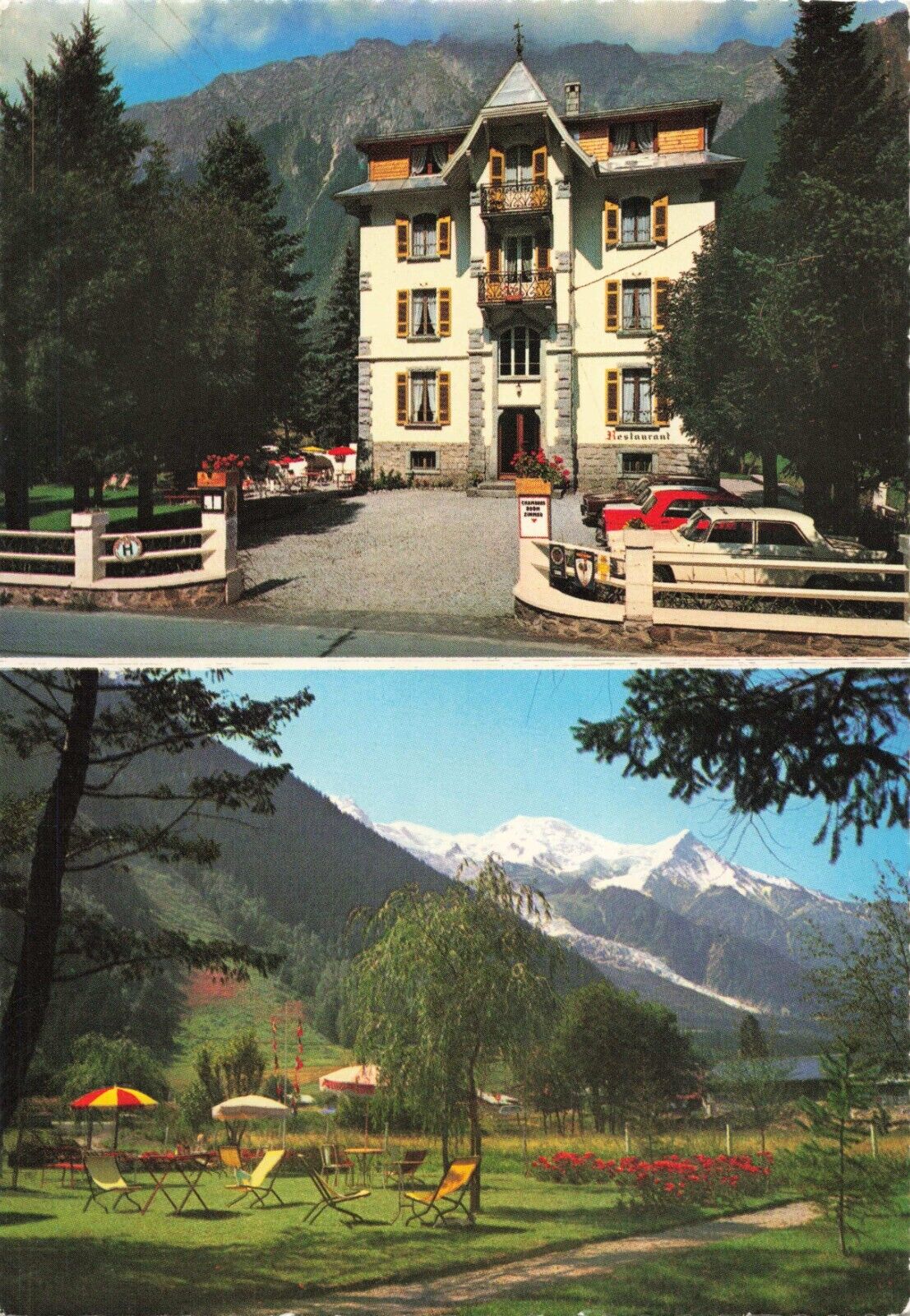 Chamonix France, Hotel la Roseraie & Mont Blanc Multi View, Vintage Postcard