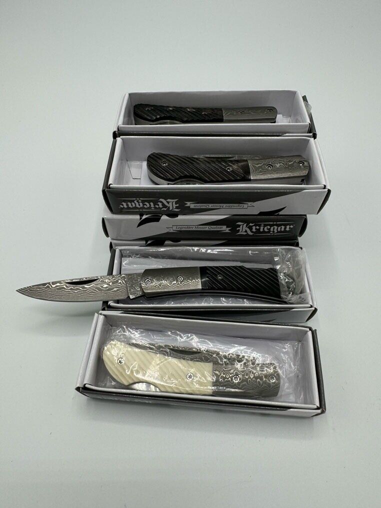 Lot of 8 Kriegar KG174 Damascus Folding Knives