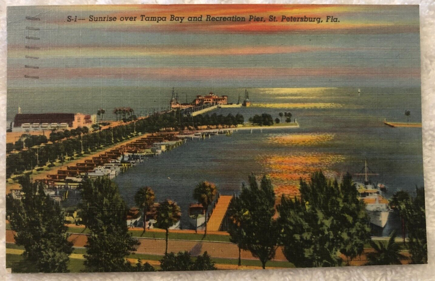 Post Card FL St Petersburg Sunrise over Tampa Bay & Pier Posted 1956