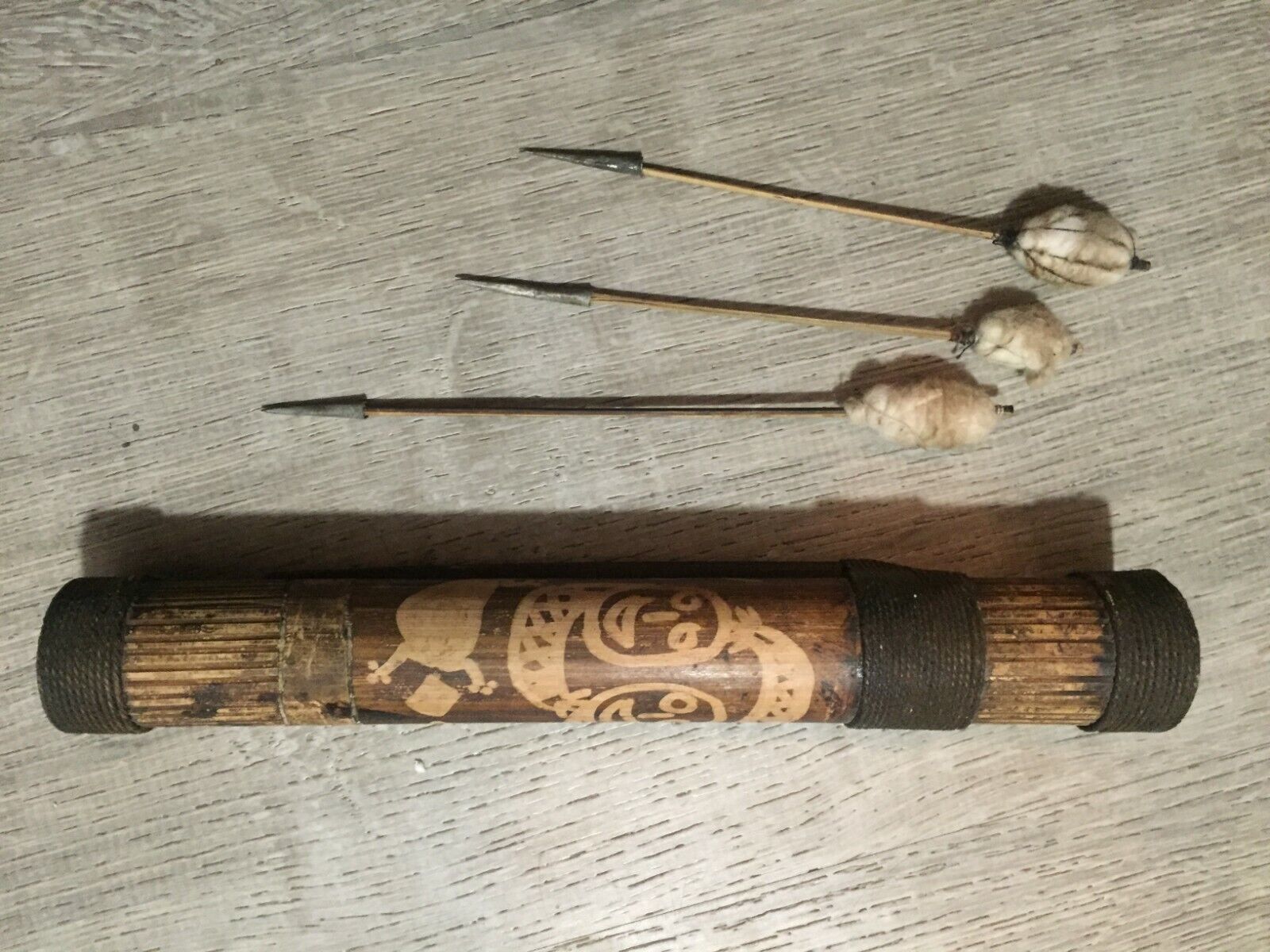 African Tribal Blow Dart Quiver with 3 darts
