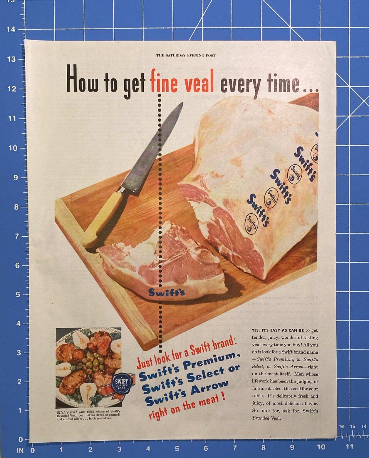 Vintage Print Ad Swift's Premium Select Arrow Fine Veal Meal Idea 13.5