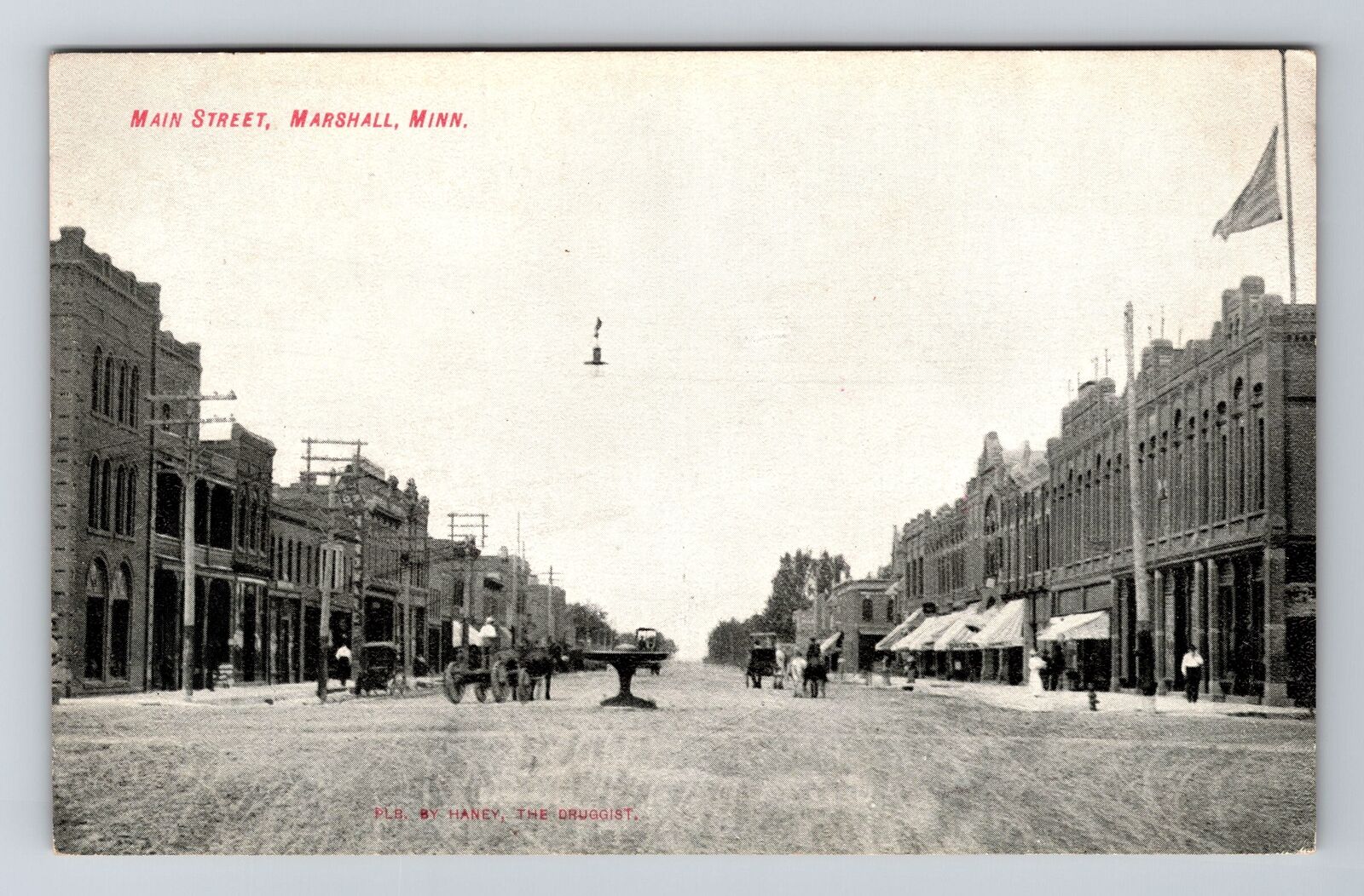 Marshall MN-Minnesota, Main Street, Shops, Wagons, Vintage Postcard