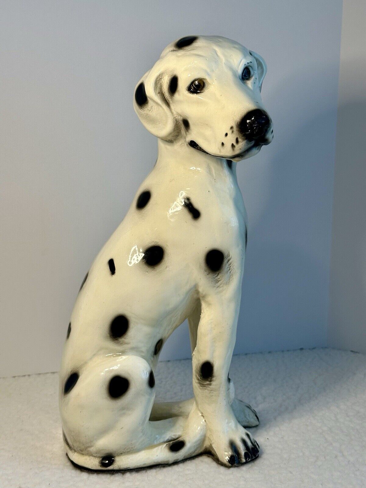 Dog Statue Dalmatian Large Glazed Ceramic Sculpture Vintage 16” Tall