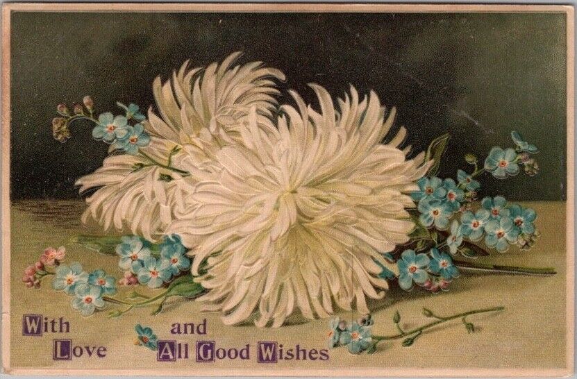 Vintage 1910s Embossed Greetings Postcard WITH LOVE AND ALL GOOD WISHES Flowers