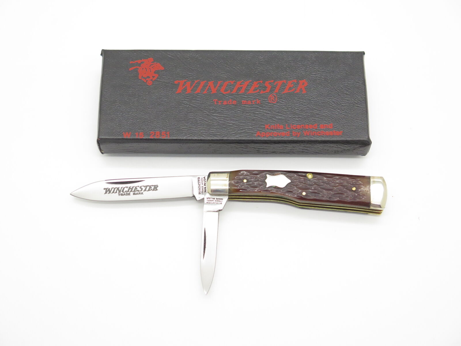 Vintage 1988 Winchester USA 2851 Jigged Bone Gunstock Folding Pocket Knife