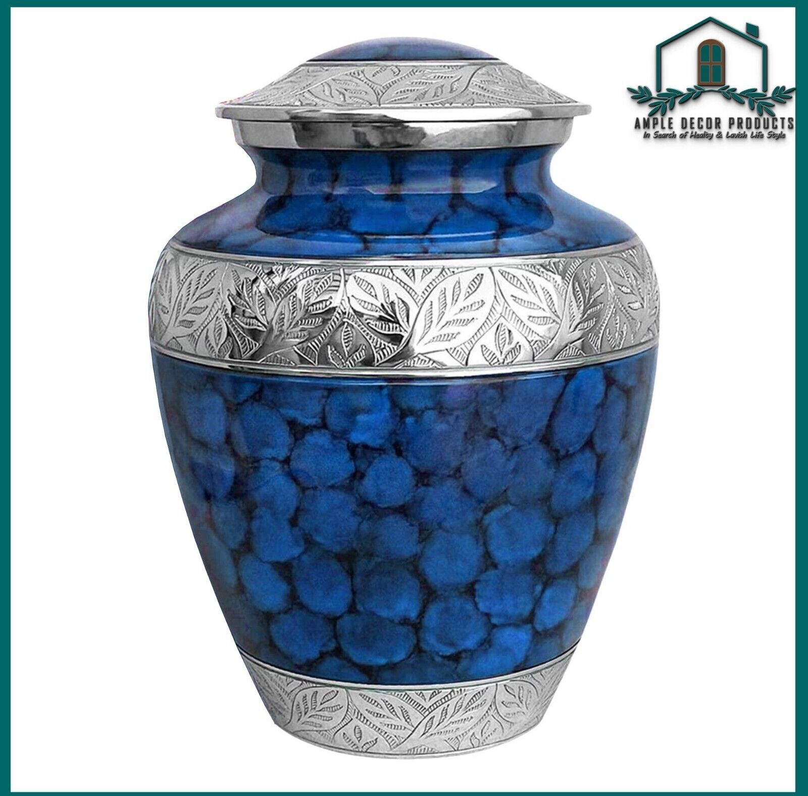 Premium High-Quality Blue Adult Cremation Urns for Human Ashes | Free Velvet Bag